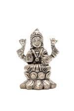 Brass Silver-Coated Superfine Ganesh Laxmi Idol - On Lotus - 2.35 Inches - Image 16
