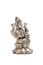 Brass Silver-Coated Superfine Ganesh Laxmi Idol - On Lotus - 2.35 Inches - Image 14