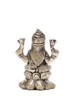 Brass Silver-Coated Superfine Ganesh Laxmi Idol - On Lotus - 2.35 Inches - Image 13