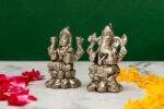 Brass Silver-Coated Superfine Ganesh Laxmi Idol - On Lotus - 2.35 Inches - Image 12