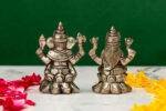 Brass Silver-Coated Superfine Ganesh Laxmi Idol - On Lotus - 2.35 Inches - Image 3