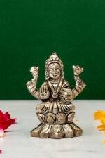 Brass Silver-Coated Superfine Ganesh Laxmi Idol - On Lotus - 2.35 Inches - Image 7