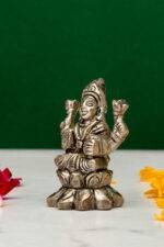Brass Silver-Coated Superfine Ganesh Laxmi Idol - On Lotus - 2.35 Inches - Image 6