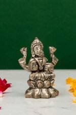 Brass Silver-Coated Superfine Ganesh Laxmi Idol - On Lotus - 2.35 Inches - Image 5
