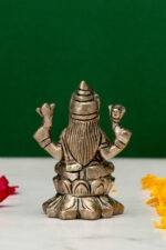 Brass Silver-Coated Superfine Ganesh Laxmi Idol - On Lotus - 2.35 Inches - Image 4