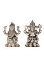 Brass Silver-Coated Superfine Ganesh Laxmi Idol - On Lotus - 2.35 Inches - Image 21