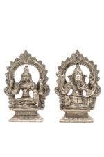 Brass Silver-Coated Superfine Ganesh Laxmi Idol- With Frame - 3.50 Inches - Image 14