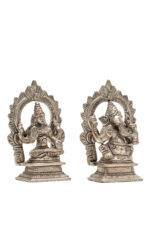 Brass Silver-Coated Superfine Ganesh Laxmi Idol- With Frame - 3.50 Inches - Image 12
