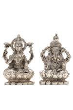 Brass Silver-Coated Superfine Ganesh Laxmi Idol - On Lotus - 3.50 Inches - Image 22