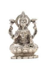 Brass Silver-Coated Superfine Ganesh Laxmi Idol - On Lotus - 3.50 Inches - Image 14