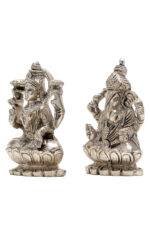 Brass Silver-Coated Superfine Ganesh Laxmi Idol - On Lotus - 3.50 Inches - Image 21