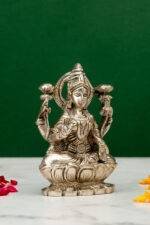 Brass Silver-Coated Superfine Ganesh Laxmi Idol - On Lotus - 3.50 Inches - Image 24