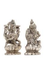 Brass Silver-Coated Superfine Ganesh Laxmi Idol - On Lotus - 3.50 Inches - Image 20