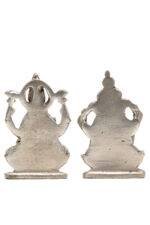 Brass Silver-Coated Superfine Ganesh Laxmi Idol - On Lotus - 3.50 Inches - Image 19