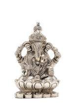 Brass Silver-Coated Superfine Ganesh Laxmi Idol - On Lotus - 3.50 Inches - Image 18