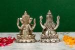 Brass Silver-Coated Superfine Ganesh Laxmi Idol - On Lotus - 2.75 Inches - Image 7