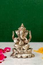 Brass Silver-Coated Superfine Ganesh Laxmi Idol - On Lotus - 2.75 Inches - Image 6