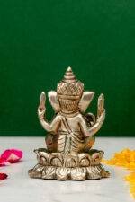 Brass Silver-Coated Superfine Ganesh Laxmi Idol - On Lotus - 2.75 Inches - Image 3