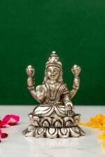 Brass Silver-Coated Superfine Ganesh Laxmi Idol - On Lotus - 2.75 Inches - Image 16