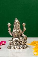 Brass Silver-Coated Superfine Ganesh Laxmi Idol - On Lotus - 2.75 Inches - Image 14