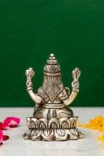 Brass Silver-Coated Superfine Ganesh Laxmi Idol - On Lotus - 2.75 Inches - Image 13