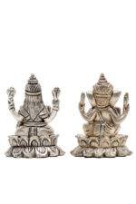 Brass Silver-Coated Superfine Ganesh Laxmi Idol - On Lotus - 2.75 Inches - Image 9
