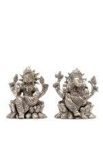 Brass Silver-Coated Superfine Ganesh Laxmi Idol - On Lotus - 3.50 Inches - Image 21