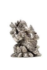 Brass Silver-Coated Superfine Ganesh Laxmi Idol - On Lotus - 3.50 Inches - Image 15