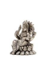 Brass Silver-Coated Superfine Ganesh Laxmi Idol - On Lotus - 3.50 Inches - Image 12