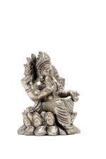 Brass Silver-Coated Superfine Ganesh Laxmi Idol - On Lotus - 3.50 Inches - Image 11