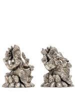 Brass Silver-Coated Superfine Ganesh Laxmi Idol - On Lotus - 3.50 Inches - Image 20