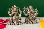 Brass Silver-Coated Superfine Ganesh Laxmi Idol - On Lotus - 3.50 Inches - Image 9