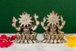 Brass Silver-Coated Superfine Ganesh Laxmi Idol - On Lotus - 3.50 Inches - Image 8