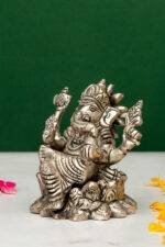 Brass Silver-Coated Superfine Ganesh Laxmi Idol - On Lotus - 3.50 Inches - Image 6