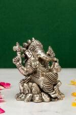 Brass Silver-Coated Superfine Ganesh Laxmi Idol - On Lotus - 3.50 Inches - Image 5
