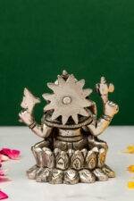 Brass Silver-Coated Superfine Ganesh Laxmi Idol - On Lotus - 3.50 Inches - Image 4