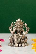 Brass Silver-Coated Superfine Ganesh Laxmi Idol - On Lotus - 3.50 Inches - Image 3
