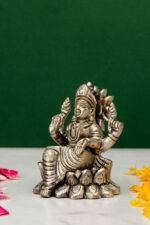Brass Silver-Coated Superfine Ganesh Laxmi Idol - On Lotus - 3.50 Inches - Image 24