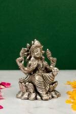 Brass Silver-Coated Superfine Ganesh Laxmi Idol - On Lotus - 3.50 Inches - Image 23