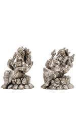 Brass Silver-Coated Superfine Ganesh Laxmi Idol - On Lotus - 3.50 Inches - Image 19