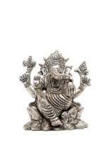 Brass Silver-Coated Superfine Ganesh Laxmi Idol - On Lotus - 3.50 Inches - Image 17