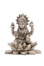 Brass Silver-Coated Superfine Ganesh Laxmi Idol - On Lotus - 3.15 Inches - Image 17