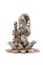Brass Silver-Coated Superfine Ganesh Laxmi Idol - On Lotus - 3.15 Inches - Image 18