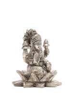 Brass Silver-Coated Superfine Ganesh Laxmi Idol - On Lotus - 3.15 Inches - Image 14