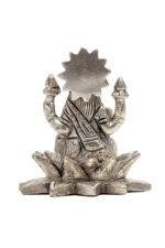 Brass Silver-Coated Superfine Ganesh Laxmi Idol - On Lotus - 3.15 Inches - Image 13