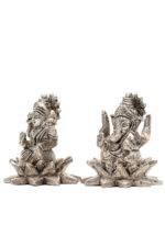 Brass Silver-Coated Superfine Ganesh Laxmi Idol - On Lotus - 3.15 Inches - Image 16