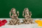 Brass Silver-Coated Superfine Ganesh Laxmi Idol - On Lotus - 3.15 Inches - Image 12