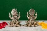 Brass Silver-Coated Superfine Ganesh Laxmi Idol - On Lotus - 3.15 Inches - Image 11