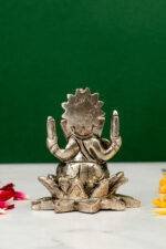 Brass Silver-Coated Superfine Ganesh Laxmi Idol - On Lotus - 3.15 Inches - Image 7