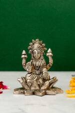 Brass Silver-Coated Superfine Ganesh Laxmi Idol - On Lotus - 3.15 Inches - Image 6
